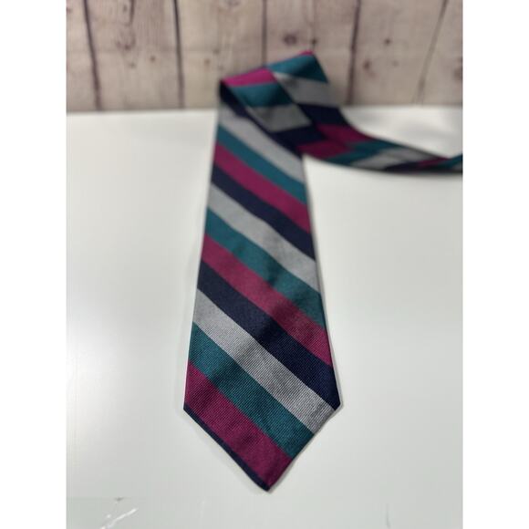Vintage Barrington Striped Tie Made in USA Teal Magenta Gray Navy Necktie - Picture 2 of 5